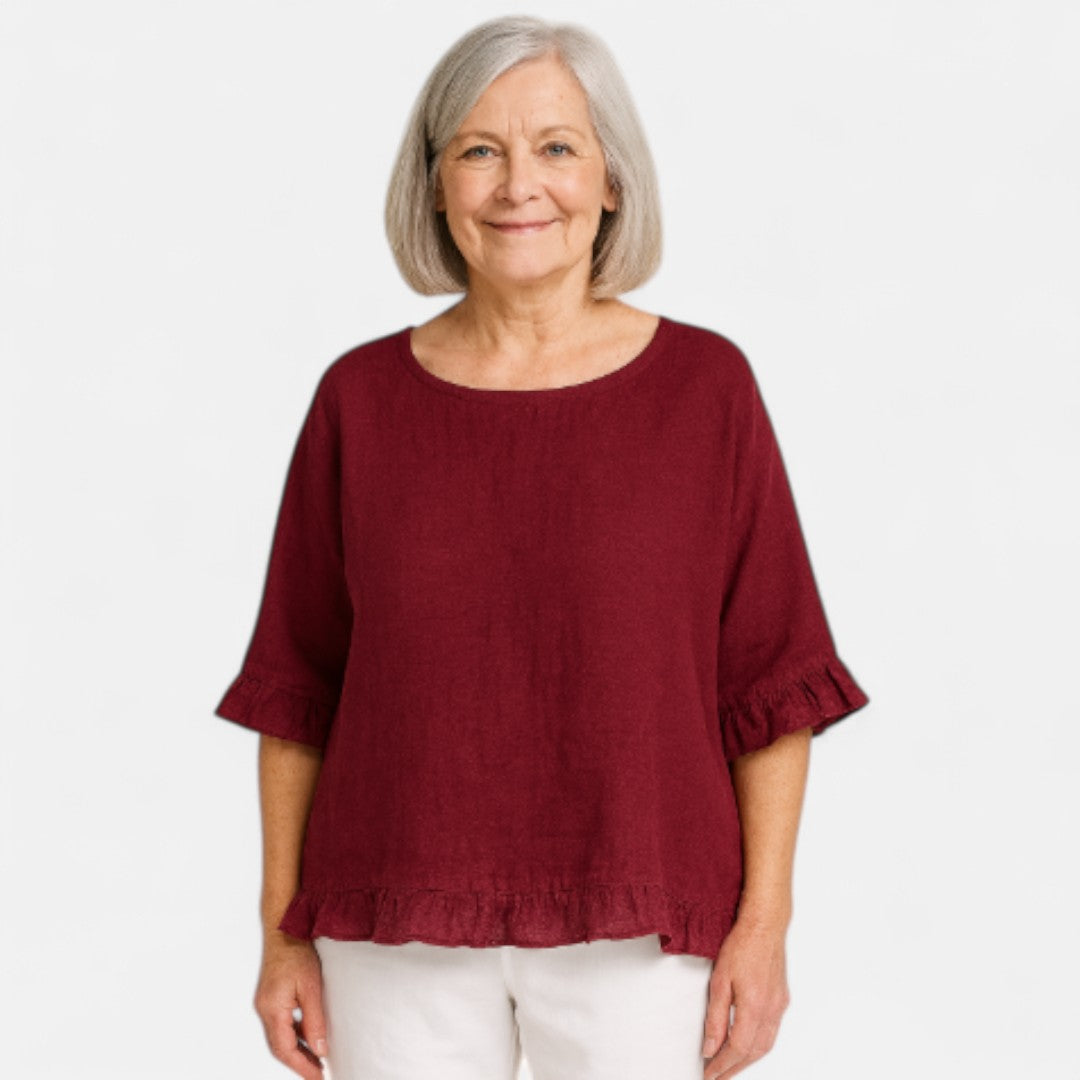 Astrid™ – Blus med avslappnad passform och volanger