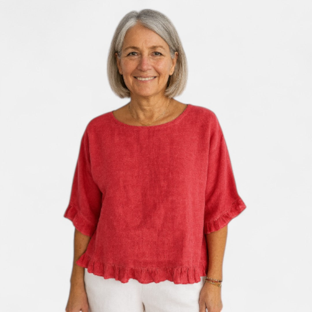 Astrid™ – Blus med avslappnad passform och volanger